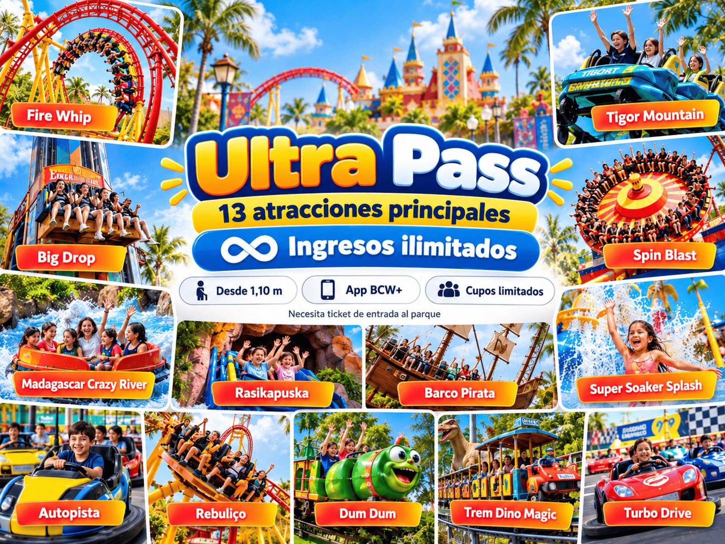 Ultra Pass - acceso libre de fila a 13 atracciones principales